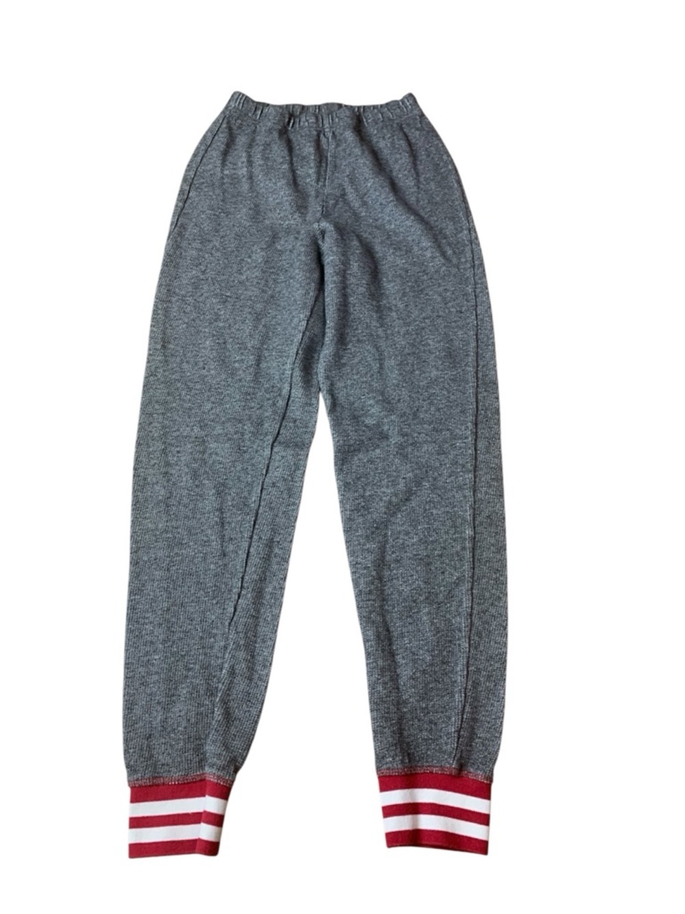 Canadiana Gray Waffle Knit Joggers - Kids XL (14-16) - Red/White Striped Cuffs